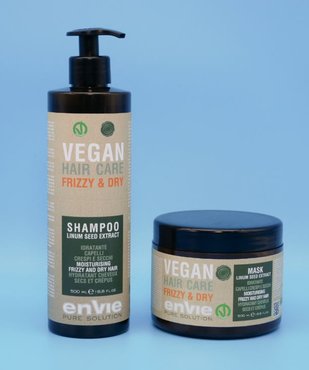 Купити акційний набір Envie Vegan Frizzy Dry (Енві Веган Фрізі Драй): шампунь, маска 500х500 мл у м Рівне?